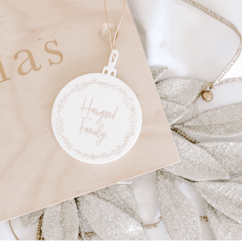 White Acrylic Christmas Baubles - Wreath